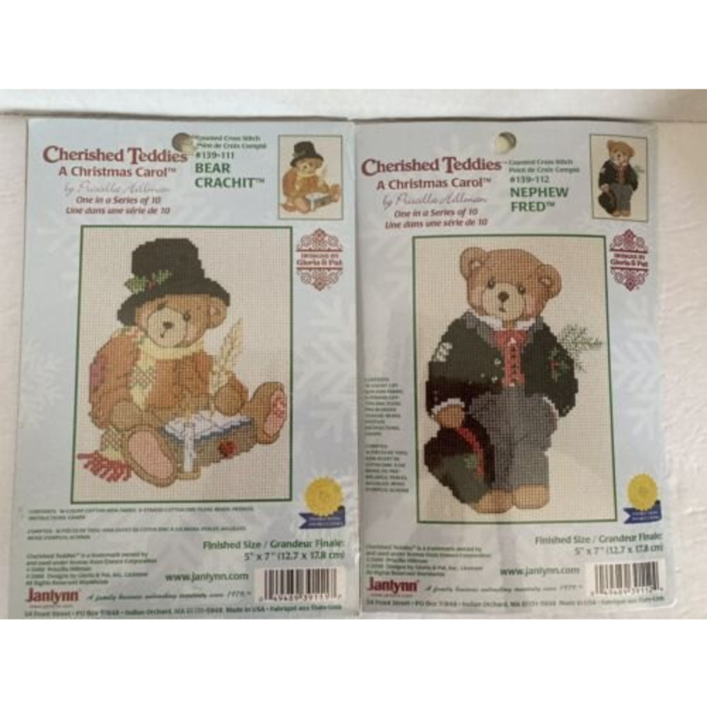 2 Janlynn Cherished Teddies Cross Stitch Sets 139-111 139-112 A Christmas Carol